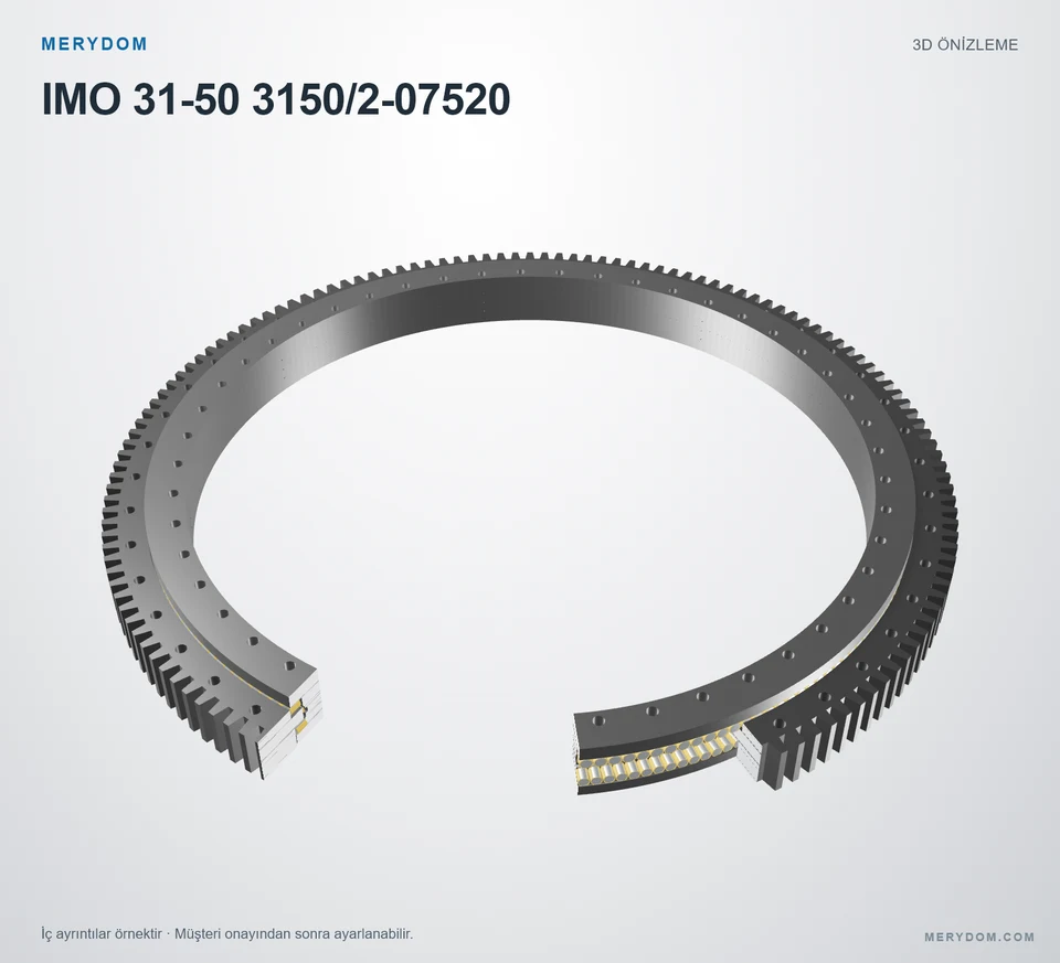 IMO 31-50 3150/2-07520 için MERYDOM muadil döner tabla rulmanının 3D model önizlemesi.