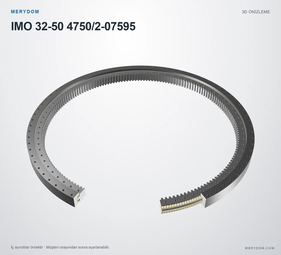 IMO 32-50 4750/2-07595 için MERYDOM muadil döner tabla rulmanının 3D model önizlemesi.