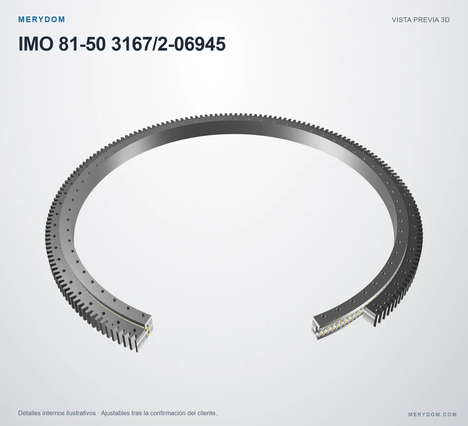 Vista previa del modelo 3D de la corona de giro de sustitución MERYDOM para IMO 81-50 3167/2-06945.
