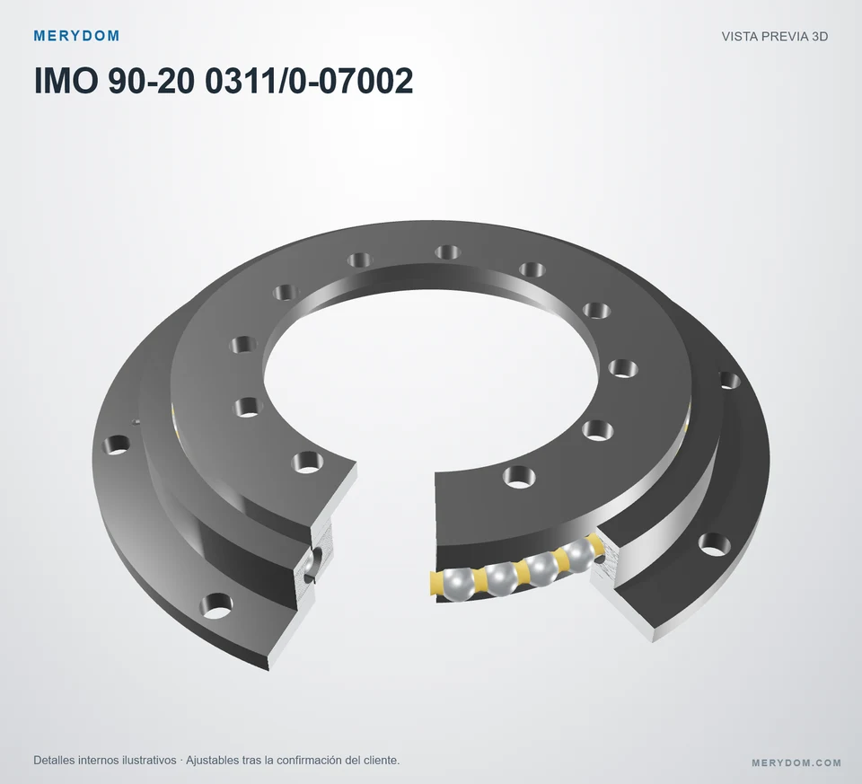Vista previa del modelo 3D de la corona de giro de sustitución MERYDOM para IMO 90-20 0311/0-07002.