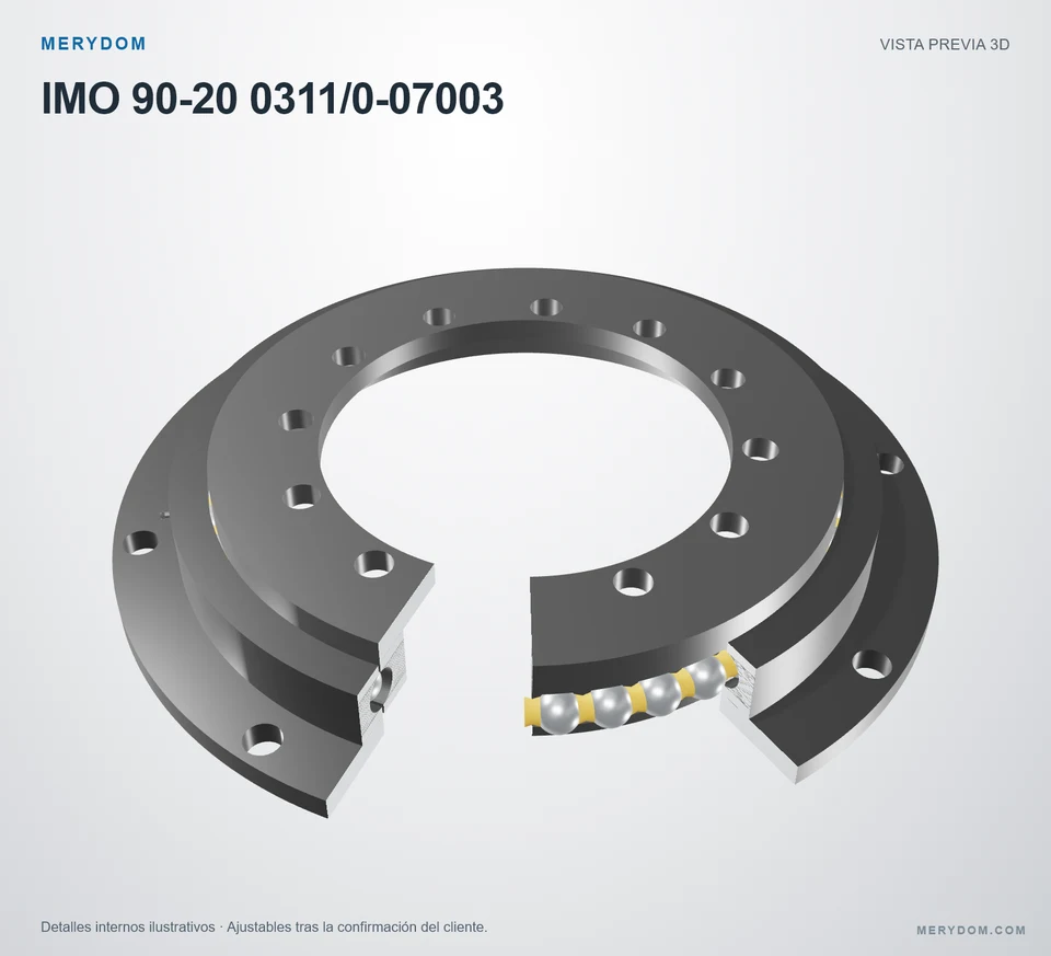 Vista previa del modelo 3D de la corona de giro de sustitución MERYDOM para IMO 90-20 0311/0-07003.