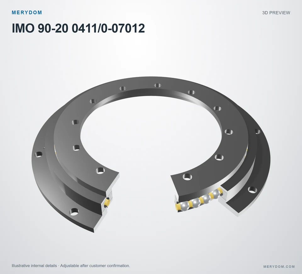 3D model preview of the MERYDOM replacement slewing bearing for IMO 90-20 0411/0-07012.