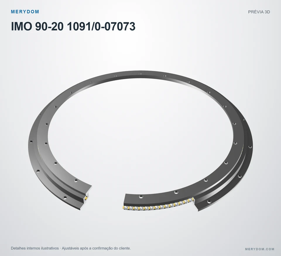 Prévia do modelo 3D do rolamento de giro de substituição MERYDOM para IMO 90-20 1091/0-07073.
