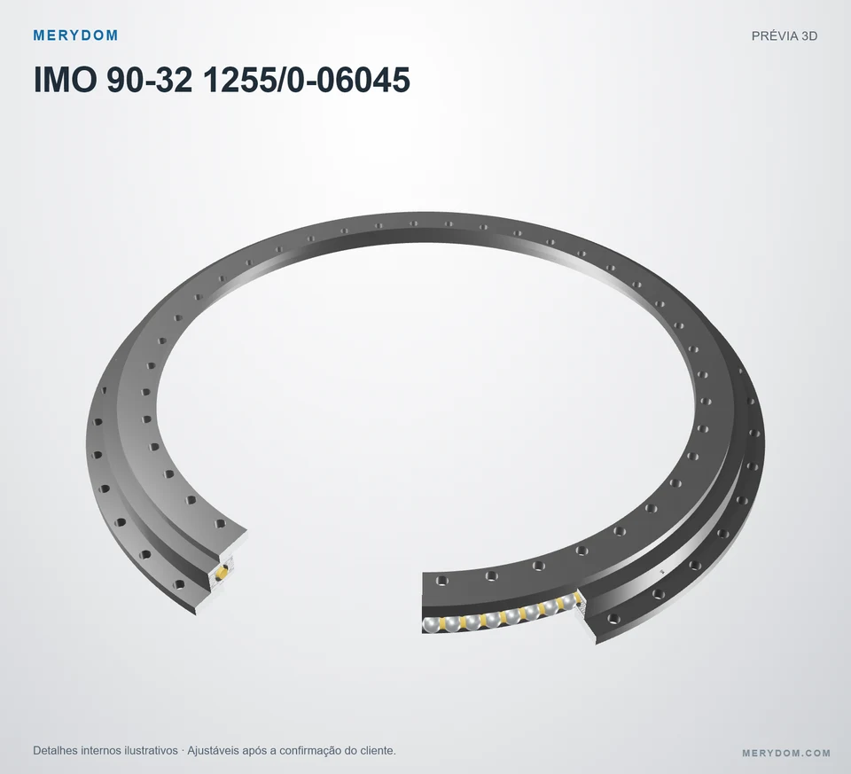 Prévia do modelo 3D do rolamento de giro de substituição MERYDOM para IMO 90-32 1255/0-06045.