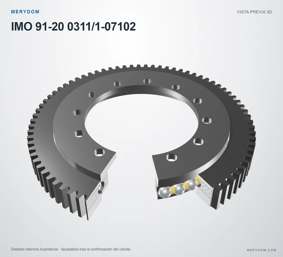 Vista previa del modelo 3D de la corona de giro de sustitución MERYDOM para IMO 91-20 0311/1-07102.