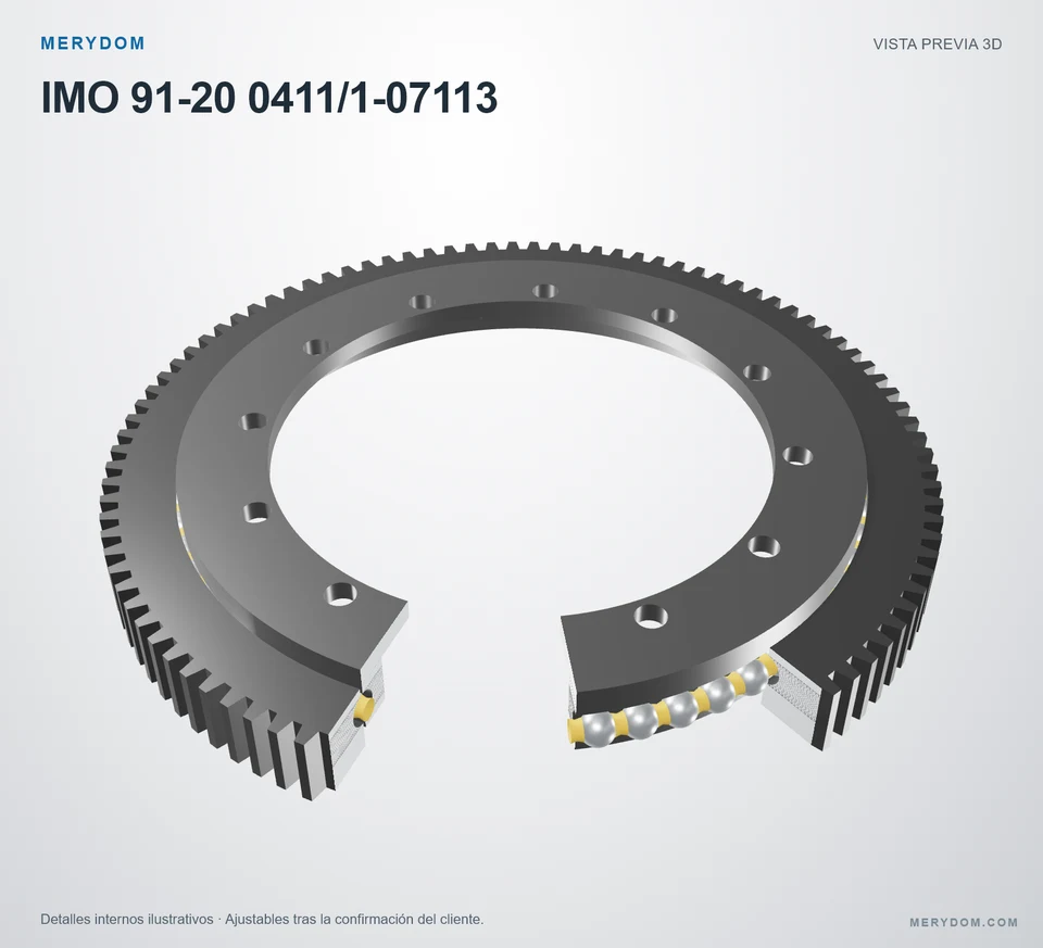 Vista previa del modelo 3D de la corona de giro de sustitución MERYDOM para IMO 91-20 0411/1-07113.