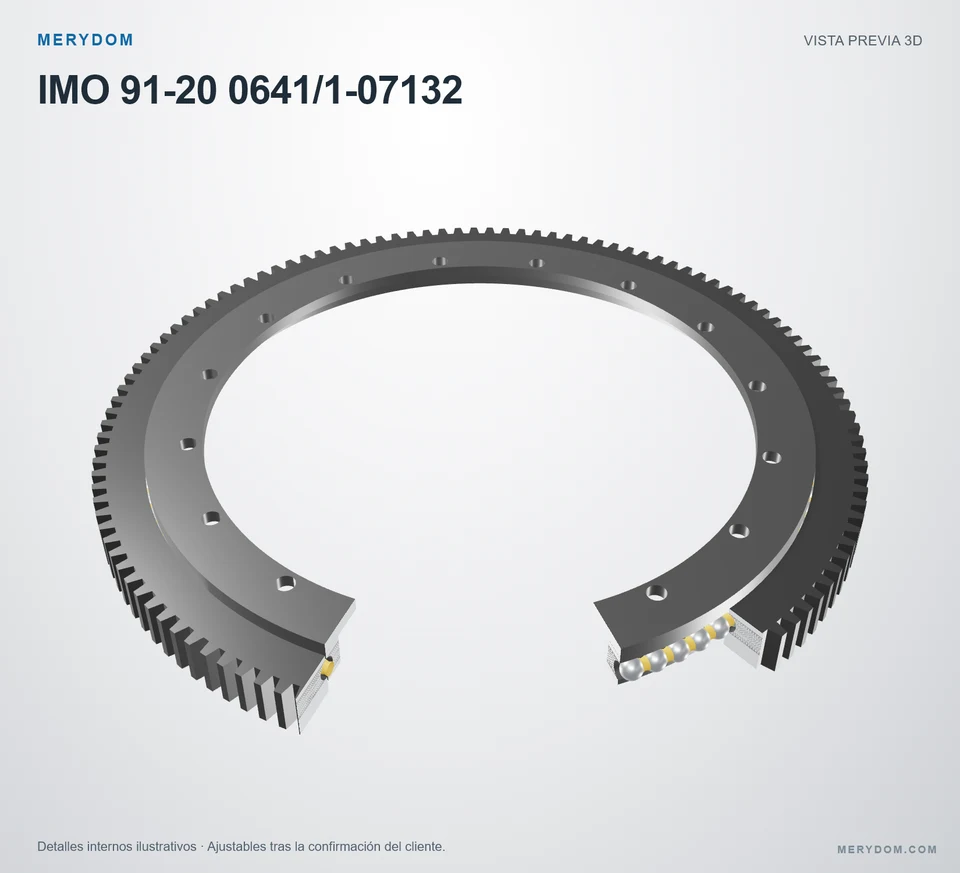 Vista previa del modelo 3D de la corona de giro de sustitución MERYDOM para IMO 91-20 0641/1-07132.