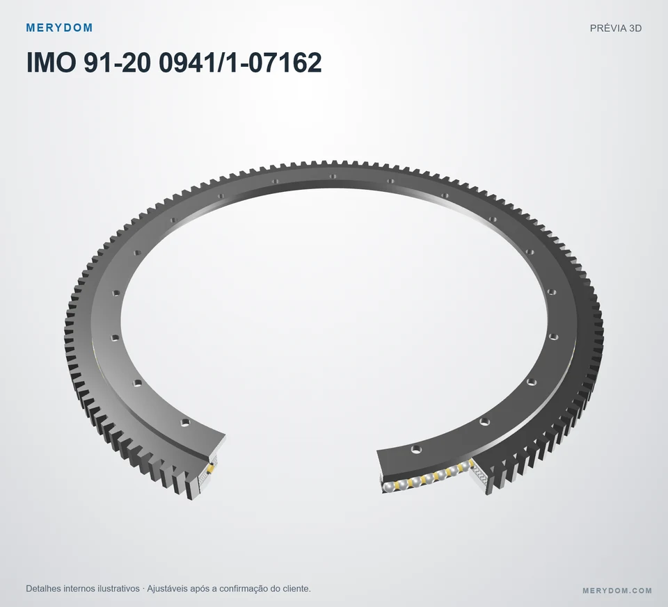 Prévia do modelo 3D do rolamento de giro de substituição MERYDOM para IMO 91-20 0941/1-07162.