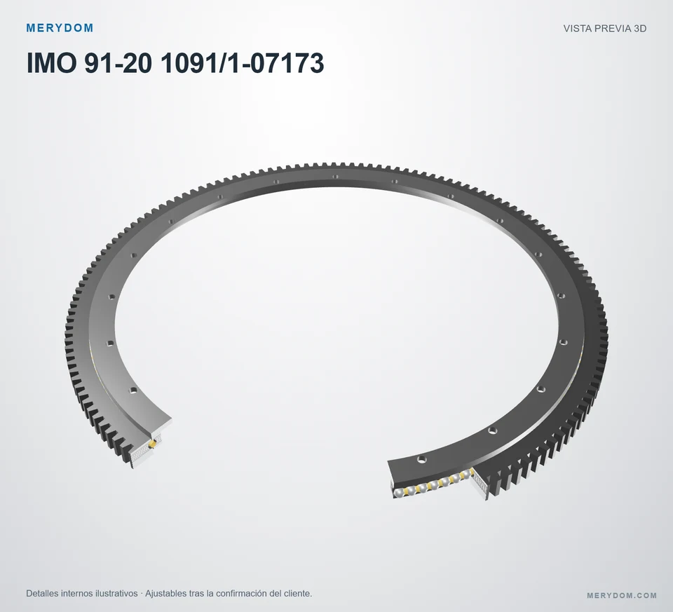 Vista previa del modelo 3D de la corona de giro de sustitución MERYDOM para IMO 91-20 1091/1-07173.