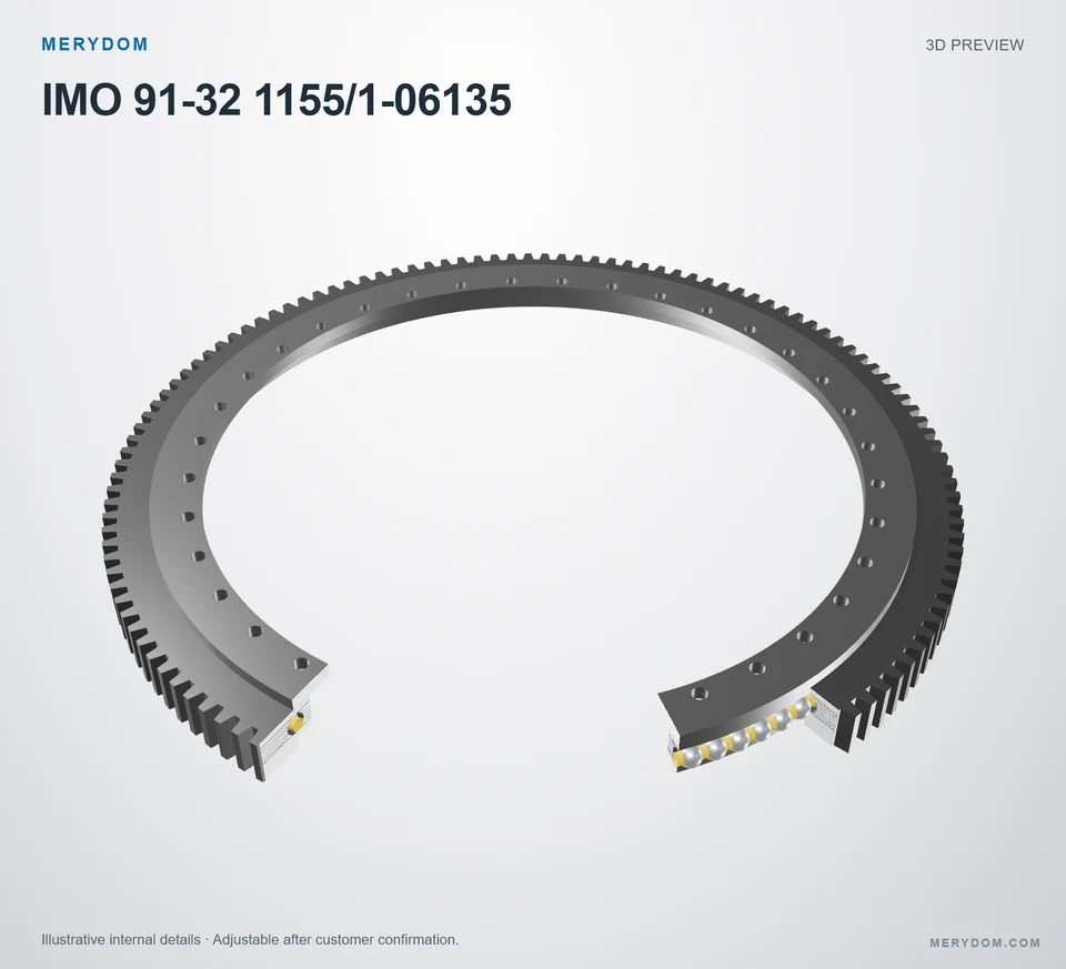 3D model preview of the MERYDOM replacement slewing bearing for IMO 91-32 1155/1-06135.