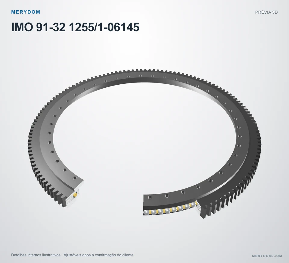 Prévia do modelo 3D do rolamento de giro de substituição MERYDOM para IMO 91-32 1255/1-06145.