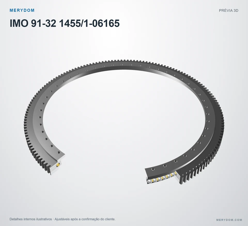 Prévia do modelo 3D do rolamento de giro de substituição MERYDOM para IMO 91-32 1455/1-06165.