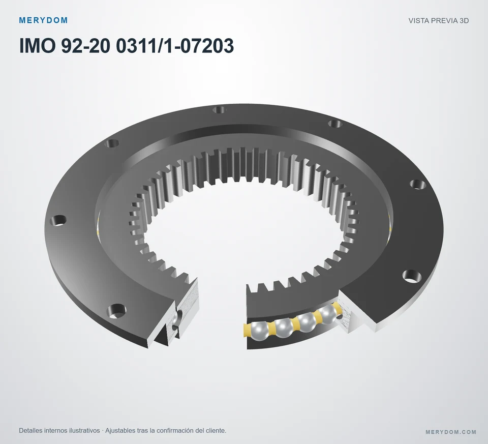 Vista previa del modelo 3D de la corona de giro de sustitución MERYDOM para IMO 92-20 0311/1-07203.