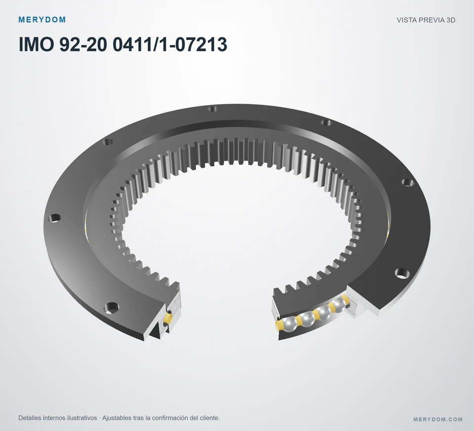 Vista previa del modelo 3D de la corona de giro de sustitución MERYDOM para IMO 92-20 0411/1-07213.