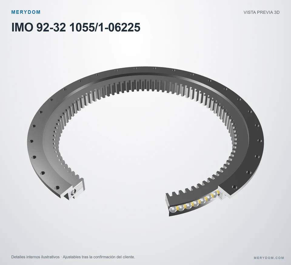 Vista previa del modelo 3D de la corona de giro de sustitución MERYDOM para IMO 92-32 1055/1-06225.