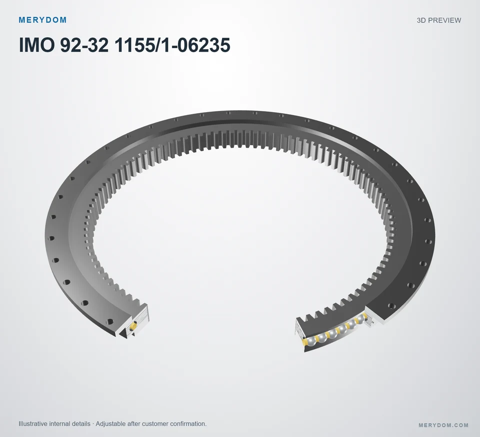 3D model preview of the MERYDOM replacement slewing bearing for IMO 92-32 1155/1-06235.
