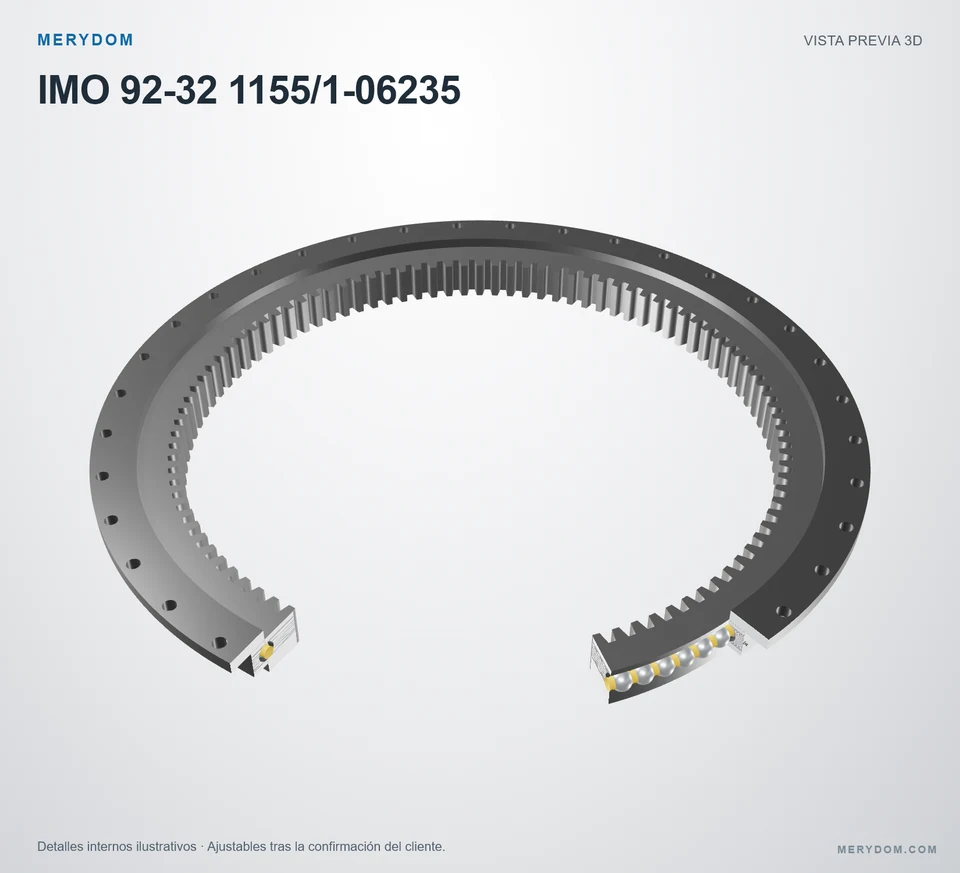 Vista previa del modelo 3D de la corona de giro de sustitución MERYDOM para IMO 92-32 1155/1-06235.