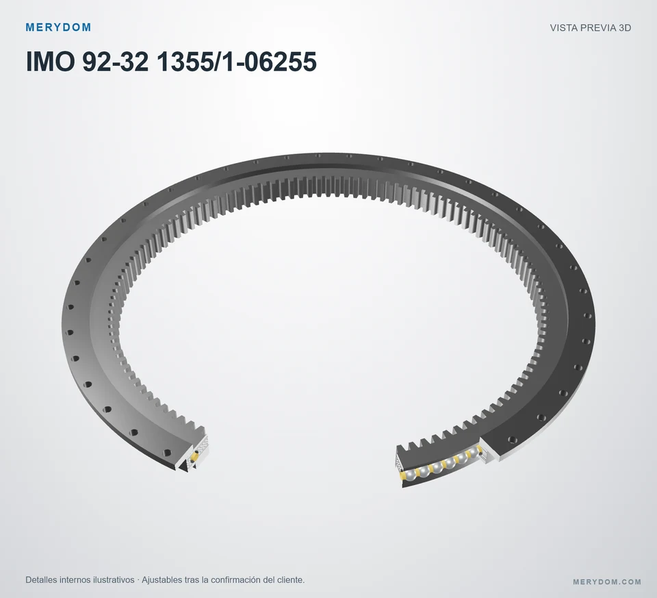 Vista previa del modelo 3D de la corona de giro de sustitución MERYDOM para IMO 92-32 1355/1-06255.