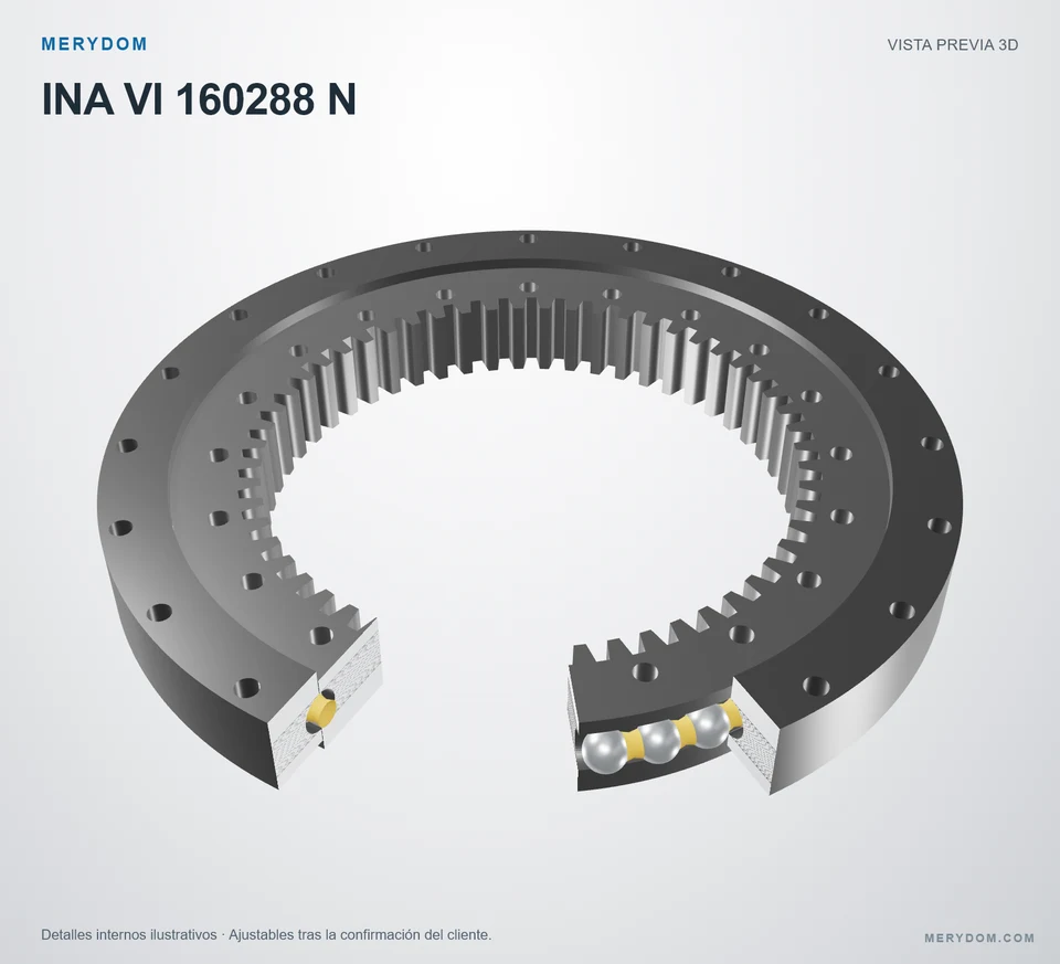Vista previa del modelo 3D de la corona de giro de sustitución MERYDOM para INA VI 160288 N.