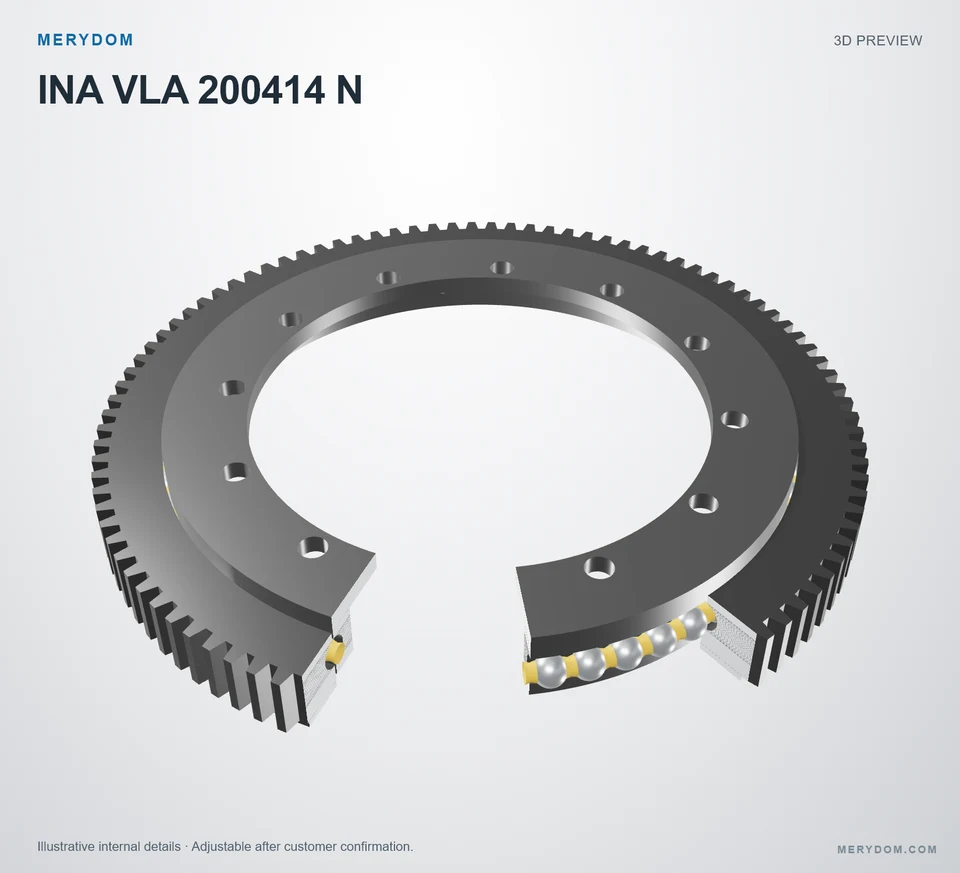 3D model preview of the MERYDOM replacement slewing bearing for INA VLA 200414 N.