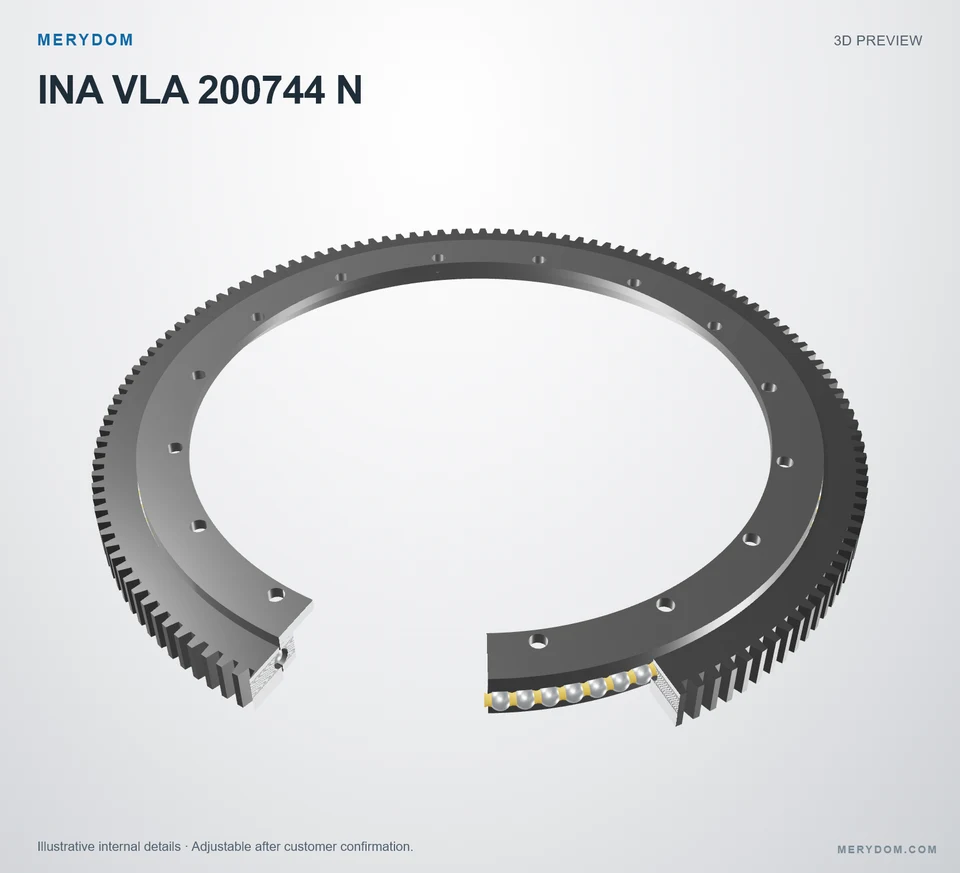 3D model preview of the MERYDOM replacement slewing bearing for INA VLA 200744 N.