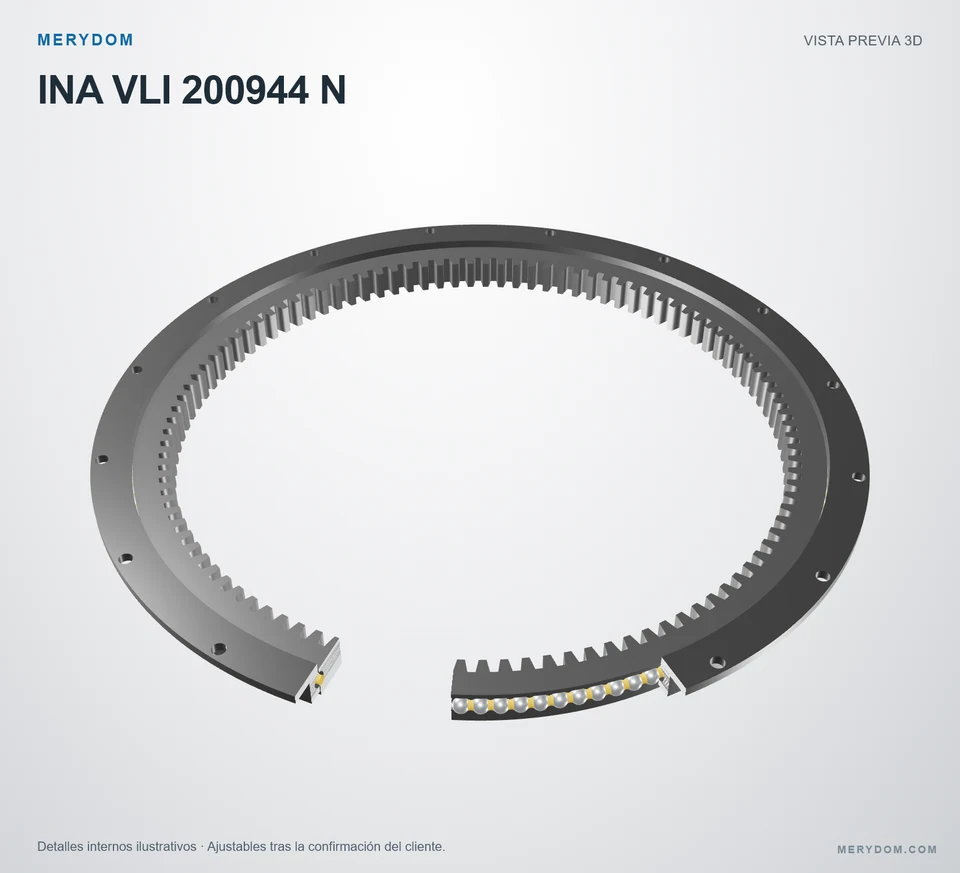 Vista previa del modelo 3D de la corona de giro de sustitución MERYDOM para INA VLI 200944 N.