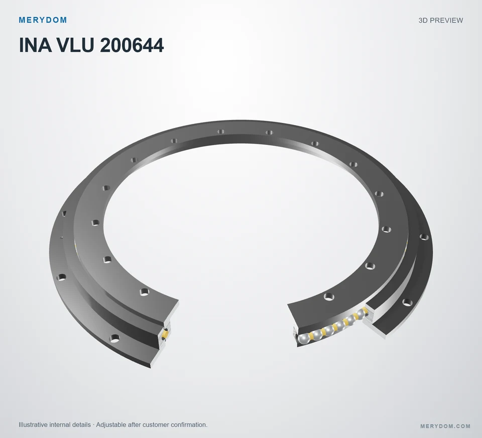 3D model preview of the MERYDOM replacement slewing bearing for INA VLU 200644.