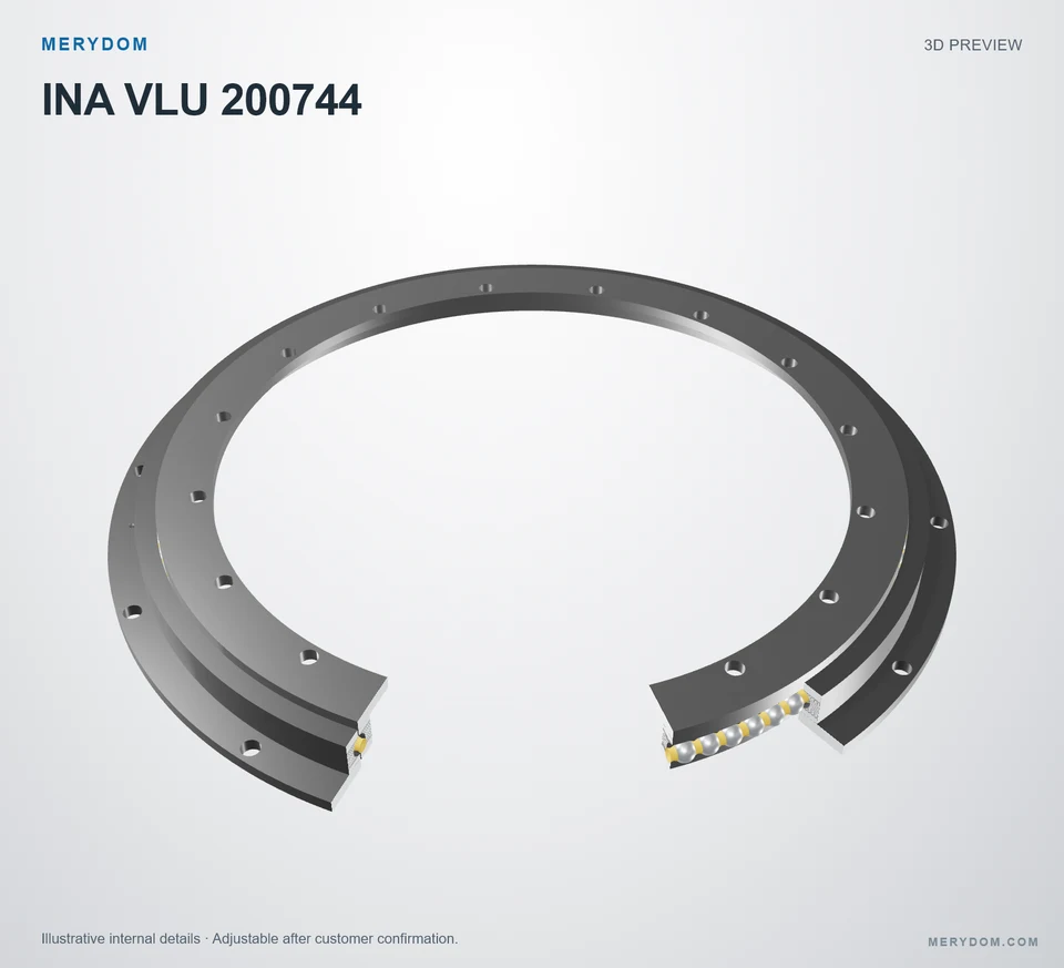 3D model preview of the MERYDOM replacement slewing bearing for INA VLU 200744.