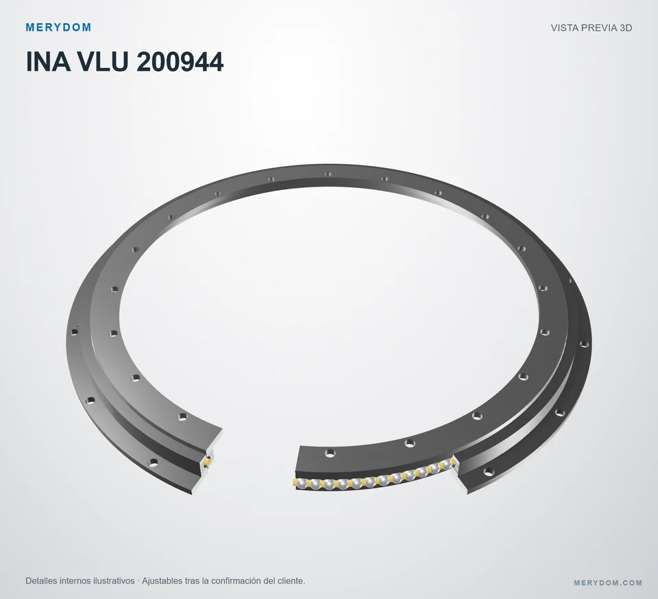 Vista previa del modelo 3D de la corona de giro de sustitución MERYDOM para INA VLU 200944.