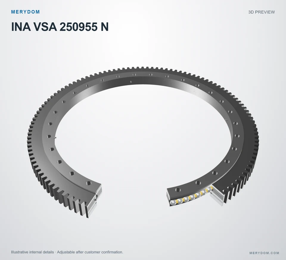 3D model preview of the MERYDOM replacement slewing bearing for INA VSA 250955 N.