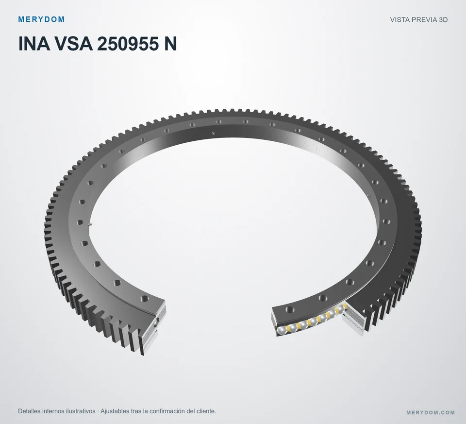 Vista previa del modelo 3D de la corona de giro de sustitución MERYDOM para INA VSA 250955 N.