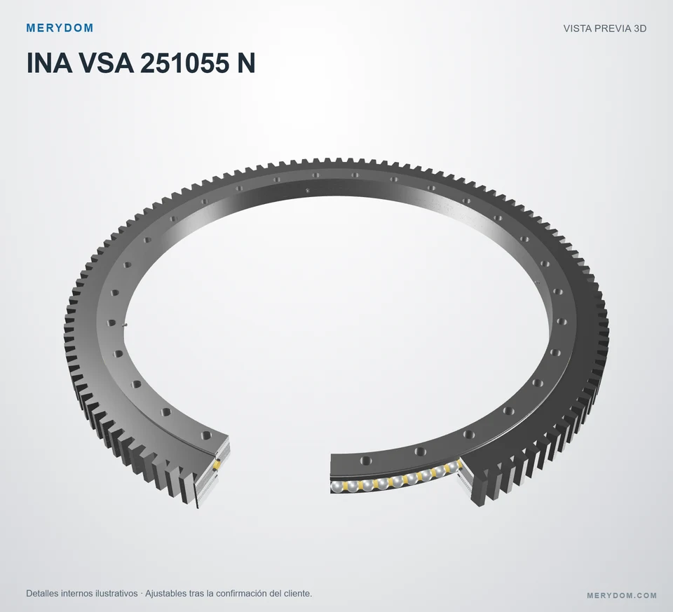Vista previa del modelo 3D de la corona de giro de sustitución MERYDOM para INA VSA 251055 N.