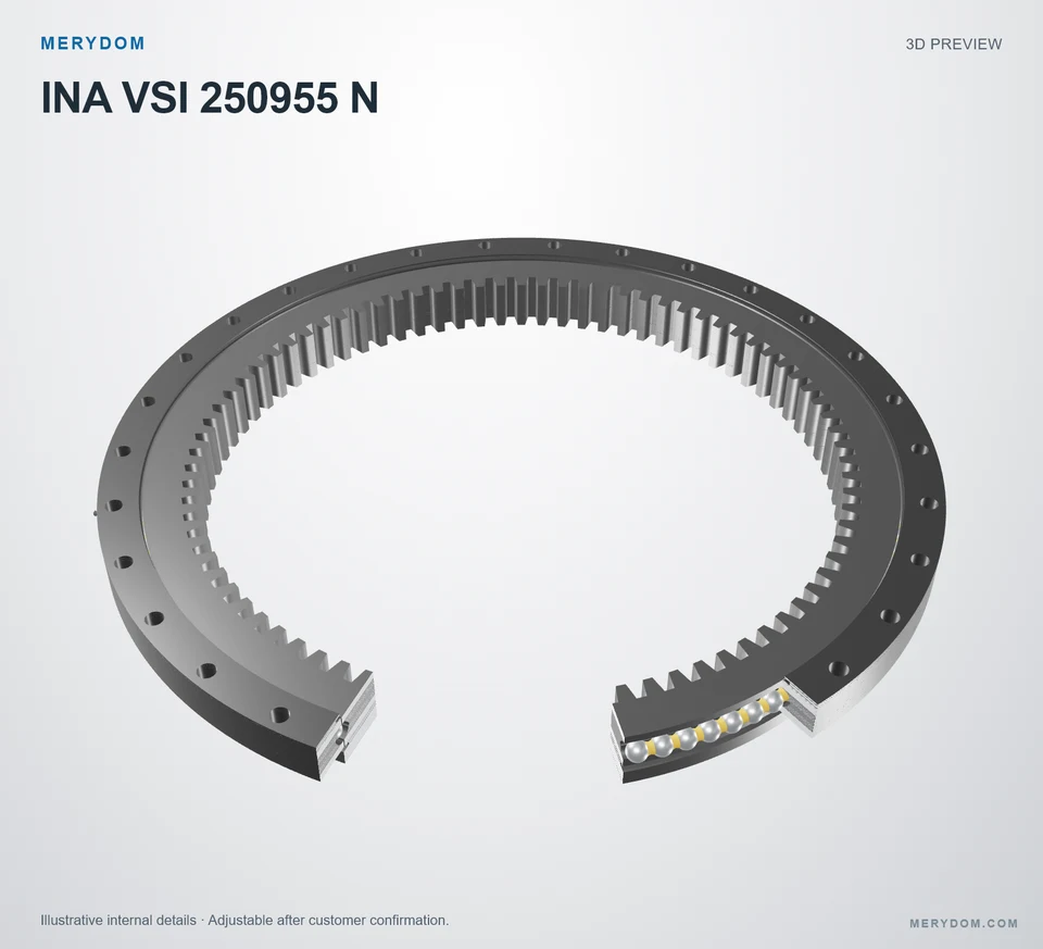 3D model preview of the MERYDOM replacement slewing bearing for INA VSI 250955 N.