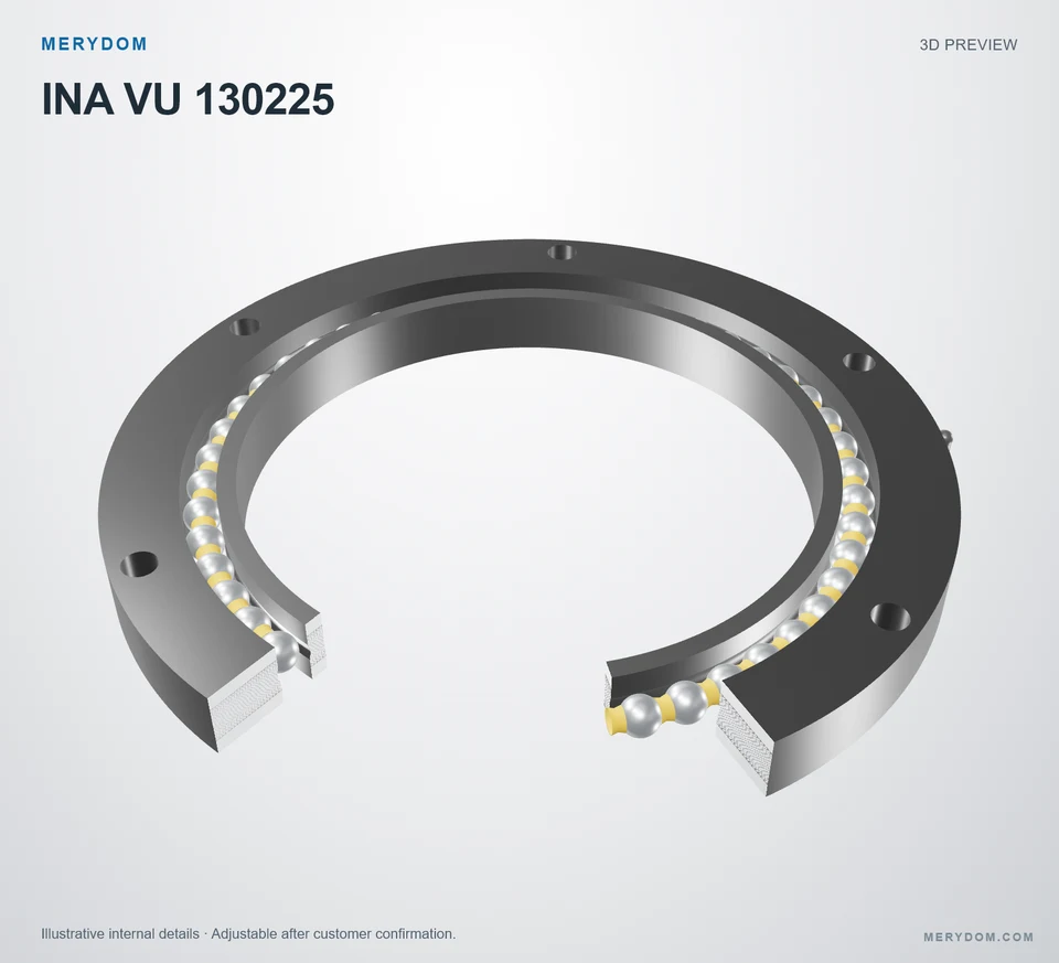 3D model preview of the MERYDOM replacement slewing bearing for INA VU 130225.