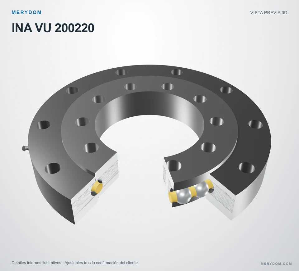 Vista previa del modelo 3D de la corona de giro de sustitución MERYDOM para INA VU 200220.