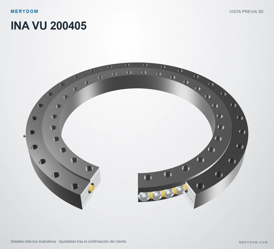 Vista previa del modelo 3D de la corona de giro de sustitución MERYDOM para INA VU 200405.