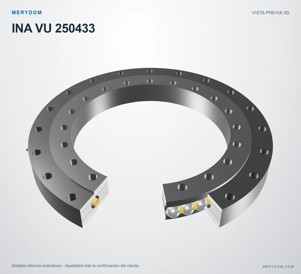 Vista previa del modelo 3D de la corona de giro de sustitución MERYDOM para INA VU 250433.