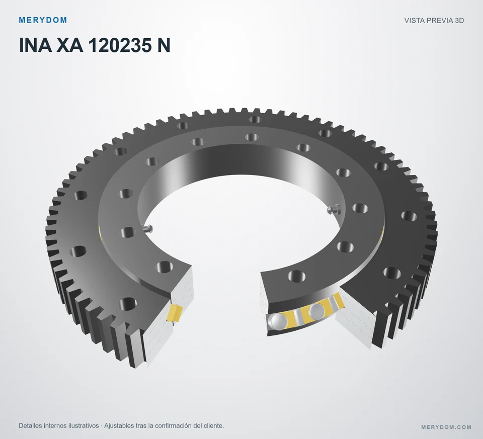 Vista previa del modelo 3D de la corona de giro de sustitución MERYDOM para INA XA 120235 N.