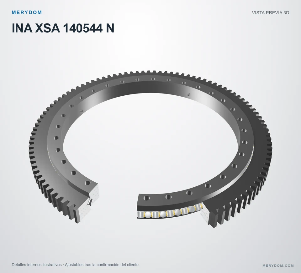 Vista previa del modelo 3D de la corona de giro de sustitución MERYDOM para INA XSA 140544 N.