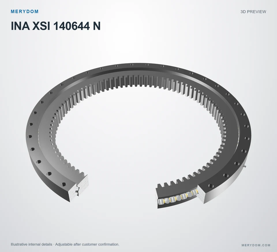 3D model preview of the MERYDOM replacement slewing bearing for INA XSI 140644 N.