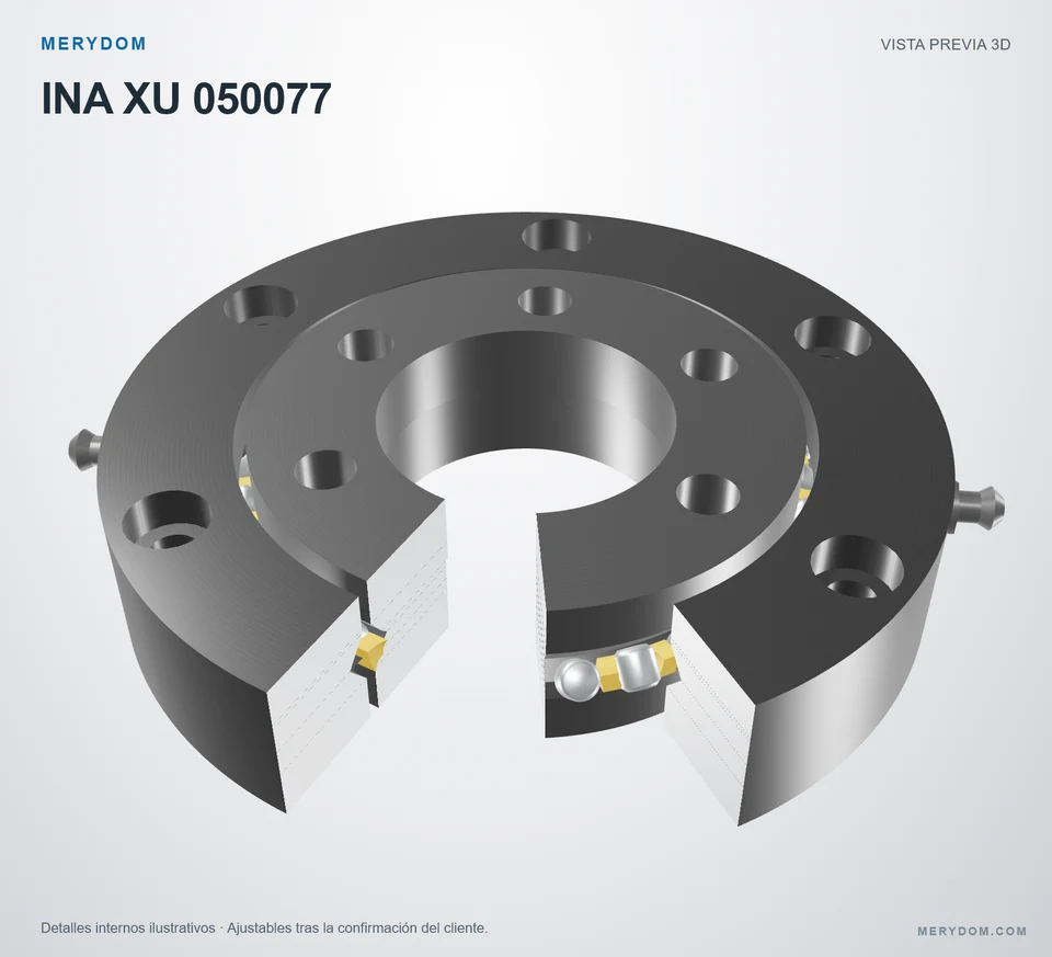 Vista previa del modelo 3D de la corona de giro de sustitución MERYDOM para INA XU 050077.
