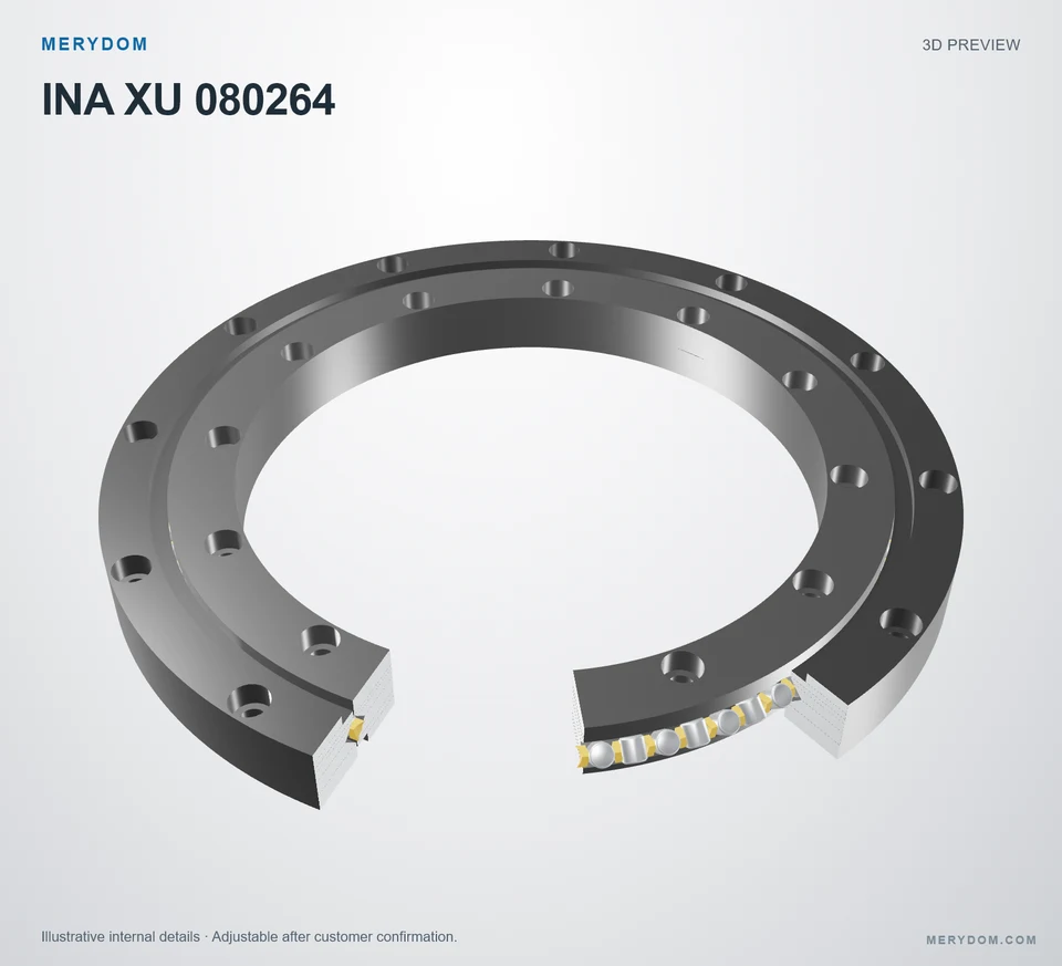 3D model preview of the MERYDOM replacement slewing bearing for INA XU 080264.