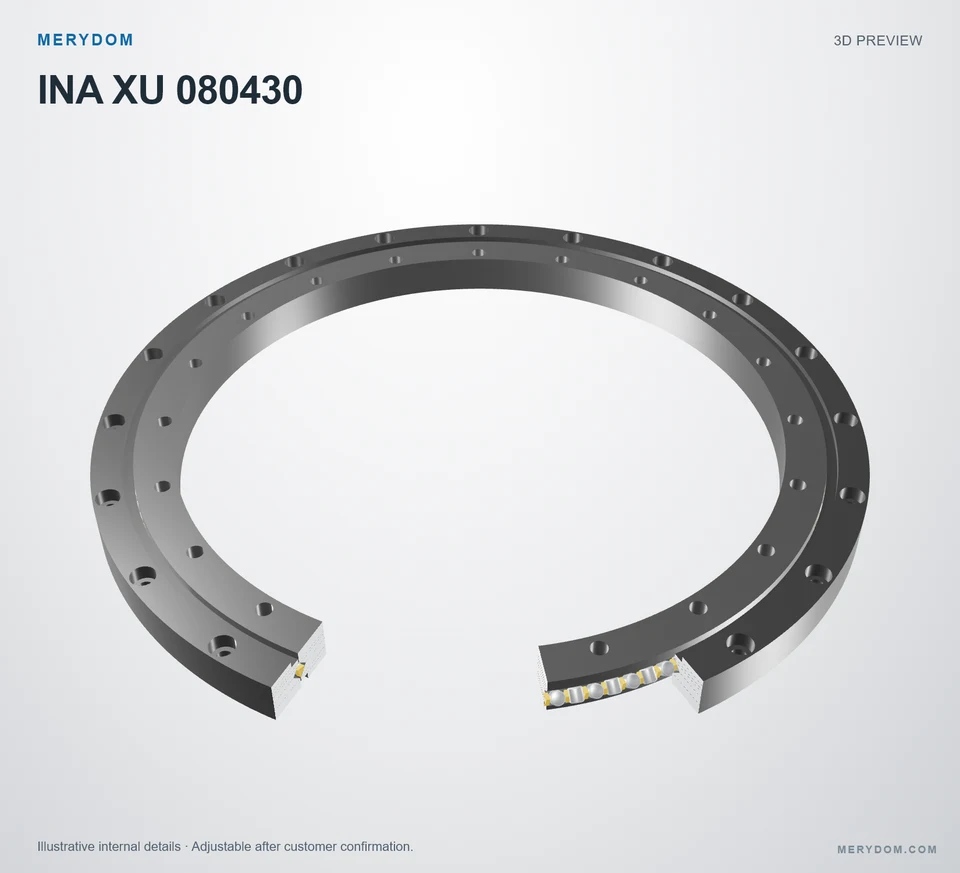 3D model preview of the MERYDOM replacement slewing bearing for INA XU 080430.