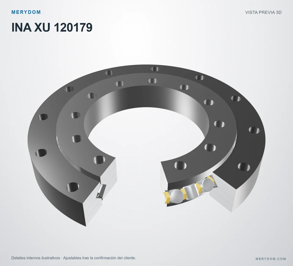Vista previa del modelo 3D de la corona de giro de sustitución MERYDOM para INA XU 120179.