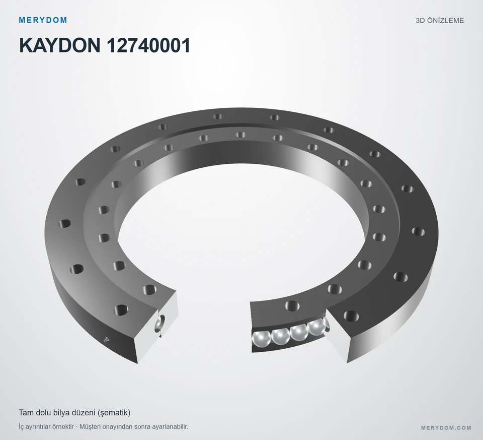 KAYDON 12740001 için MERYDOM muadil döner tabla rulmanının 3D model önizlemesi.