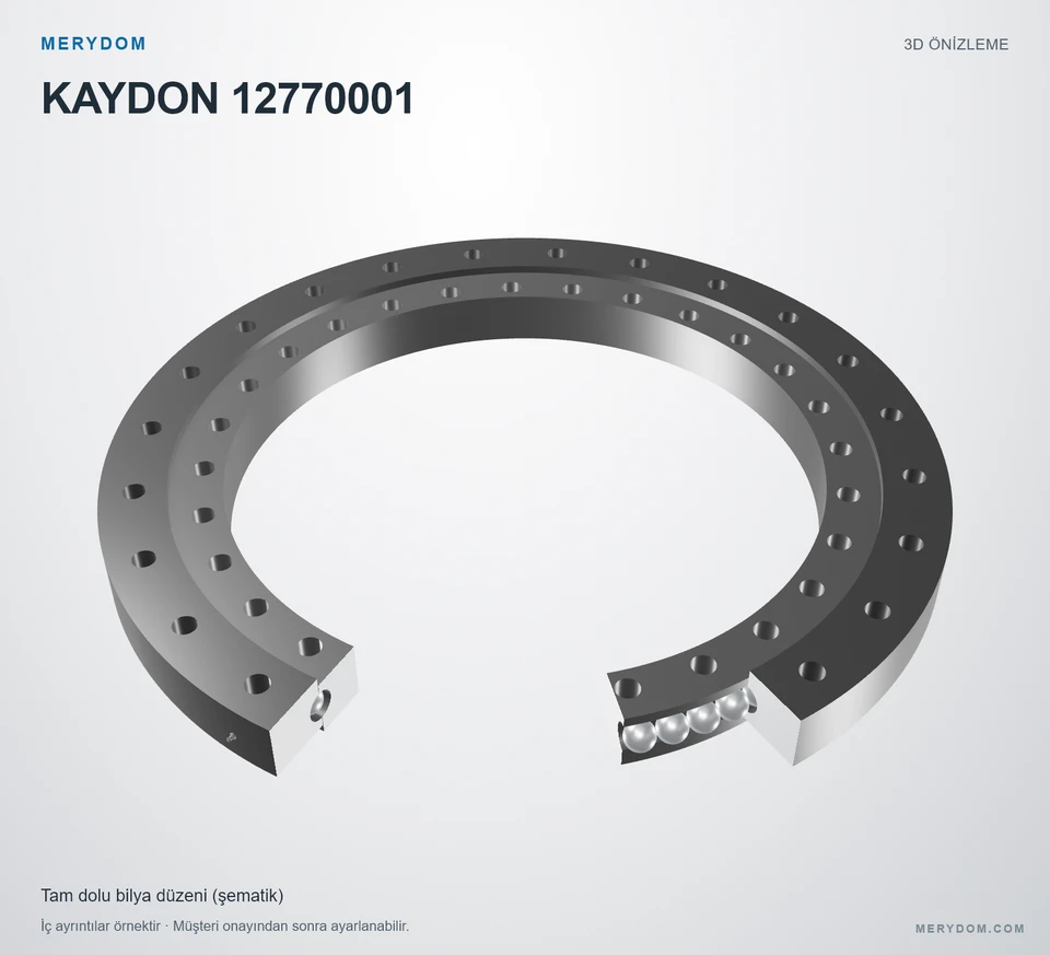 KAYDON 12770001 için MERYDOM muadil döner tabla rulmanının 3D model önizlemesi.
