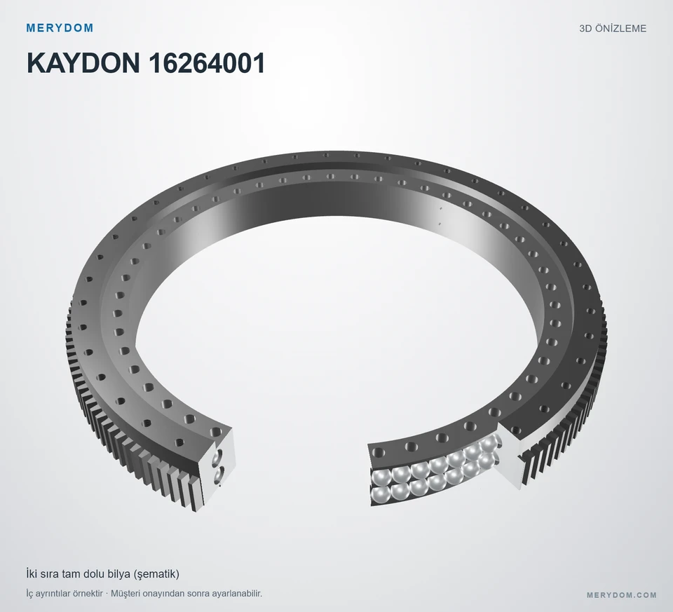 KAYDON 16264001 için MERYDOM muadil döner tabla rulmanının 3D model önizlemesi.
