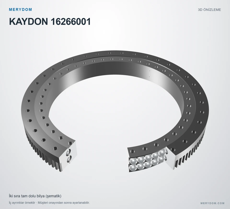 KAYDON 16266001 için MERYDOM muadil döner tabla rulmanının 3D model önizlemesi.