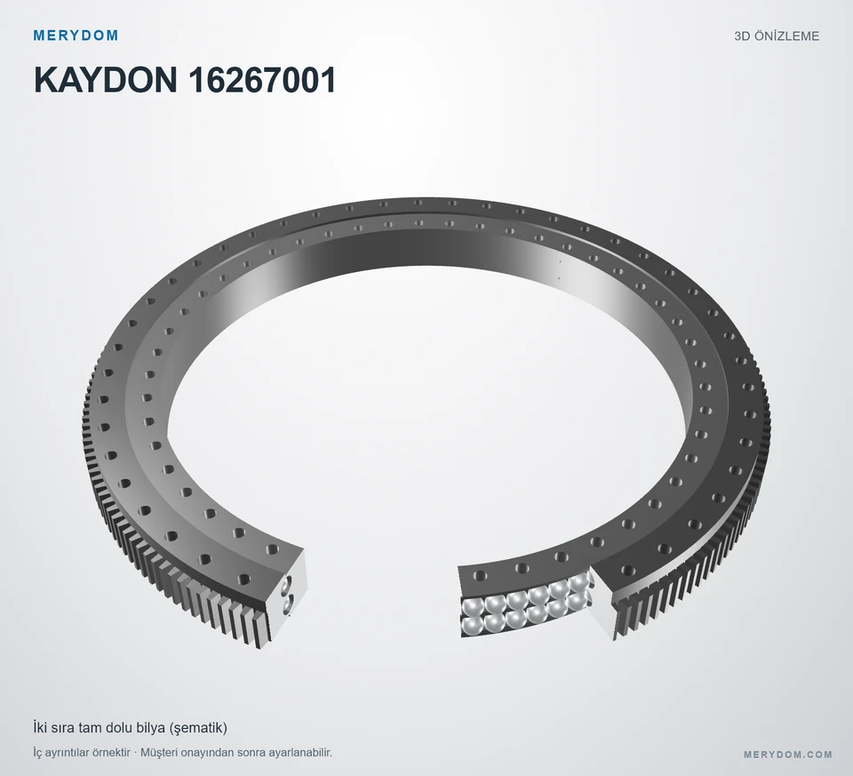 KAYDON 16267001 için MERYDOM muadil döner tabla rulmanının 3D model önizlemesi.