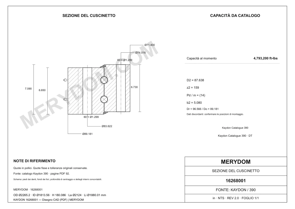 Disegno CAD della sostituzione MERYDOM per KAYDON 16268001